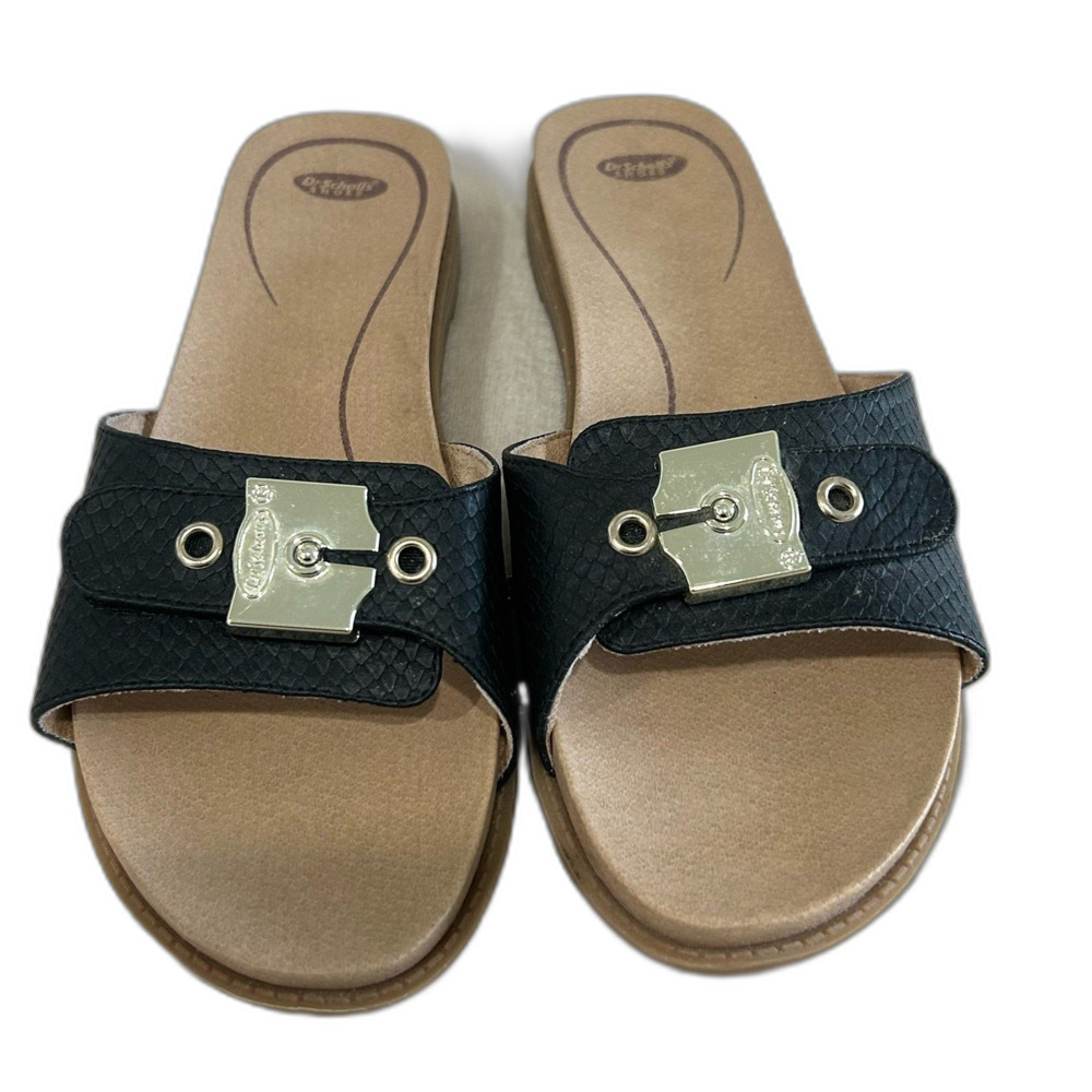 Dr Scholl’s Slide Sandals Women's Size 9 Originalist Black Snake Sunset Design